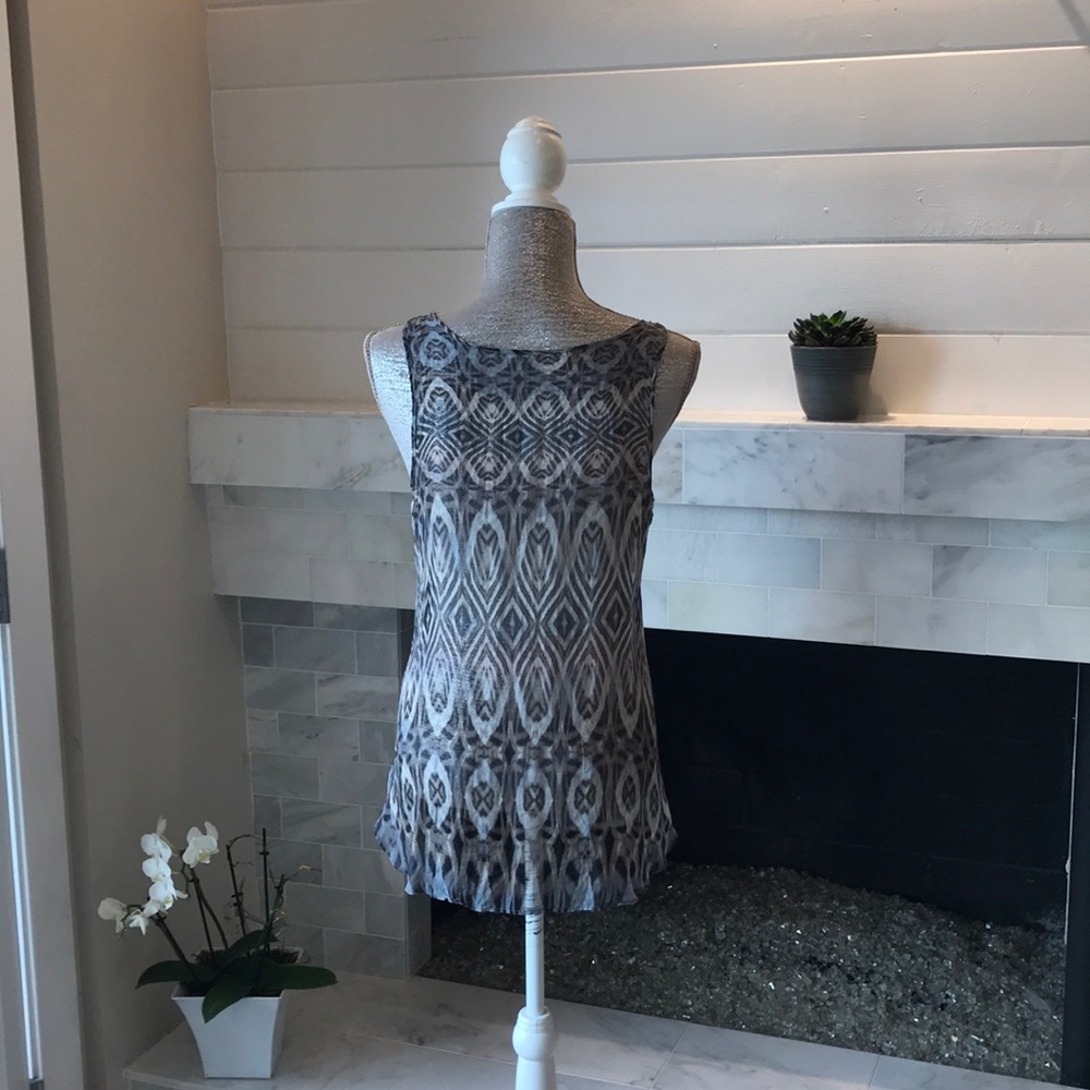 Language Tribal Print Top Sheer Back S EUC